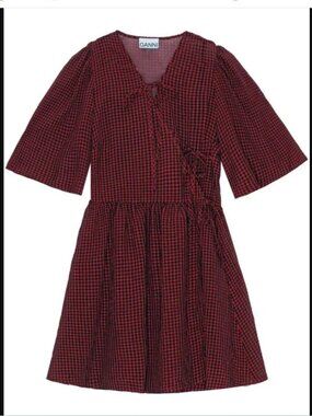 BNWT GANNI  Gingham-Print Mini Wrap Dress